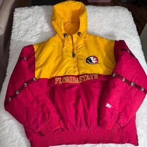 Turbo Sportswear FSU Seminoles Jacket Mens Large Red Excellent Anorak Puffer